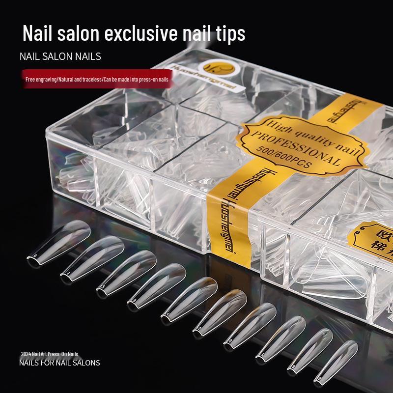 European & American Frosted Long Trapezoid Seamless Abrasive Nail Tips - Full & Single Numbers for Nail Salons