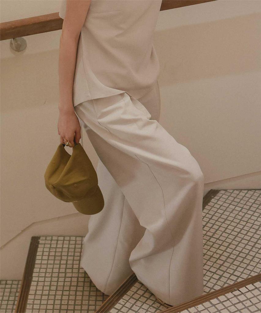 Titibait Wide Pants AFXP4319 Light Size Small Linen-Like Two-Tuck Women's, Beige,