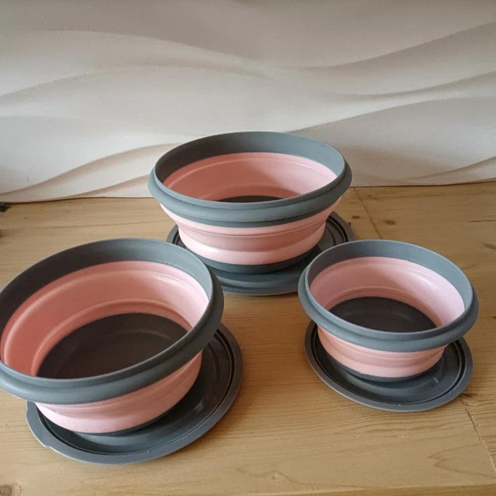 3Pcs/Set Portable Folding Lunch Box with Lid Silicone Food Container Folding Salad Bowl Tableware Set