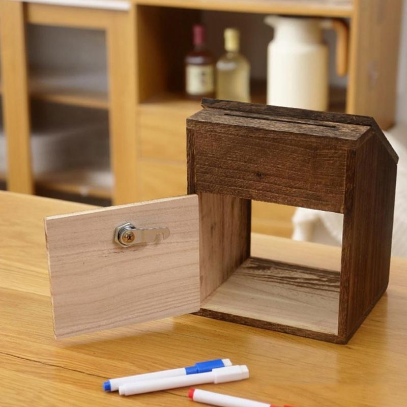 Handcrafted Wooden Feedback Box Featuring Lockable Slot Removable Writing And Storage Compartment For Office Decoration