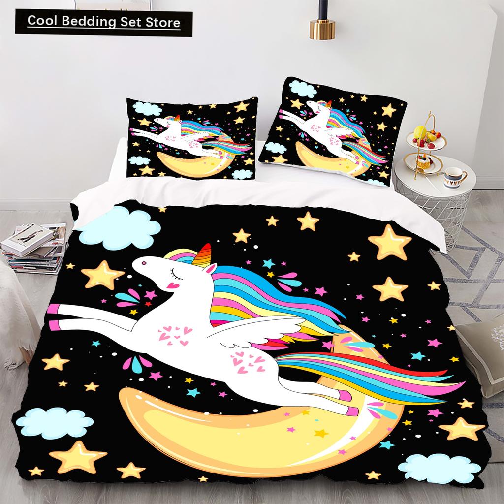 Cartoon Rainbow Unicorn Bedding Sets 135x200 Duvet Cover Set Pillowcases Queen Single Double Twin Size Bed Linen for Kids Girls