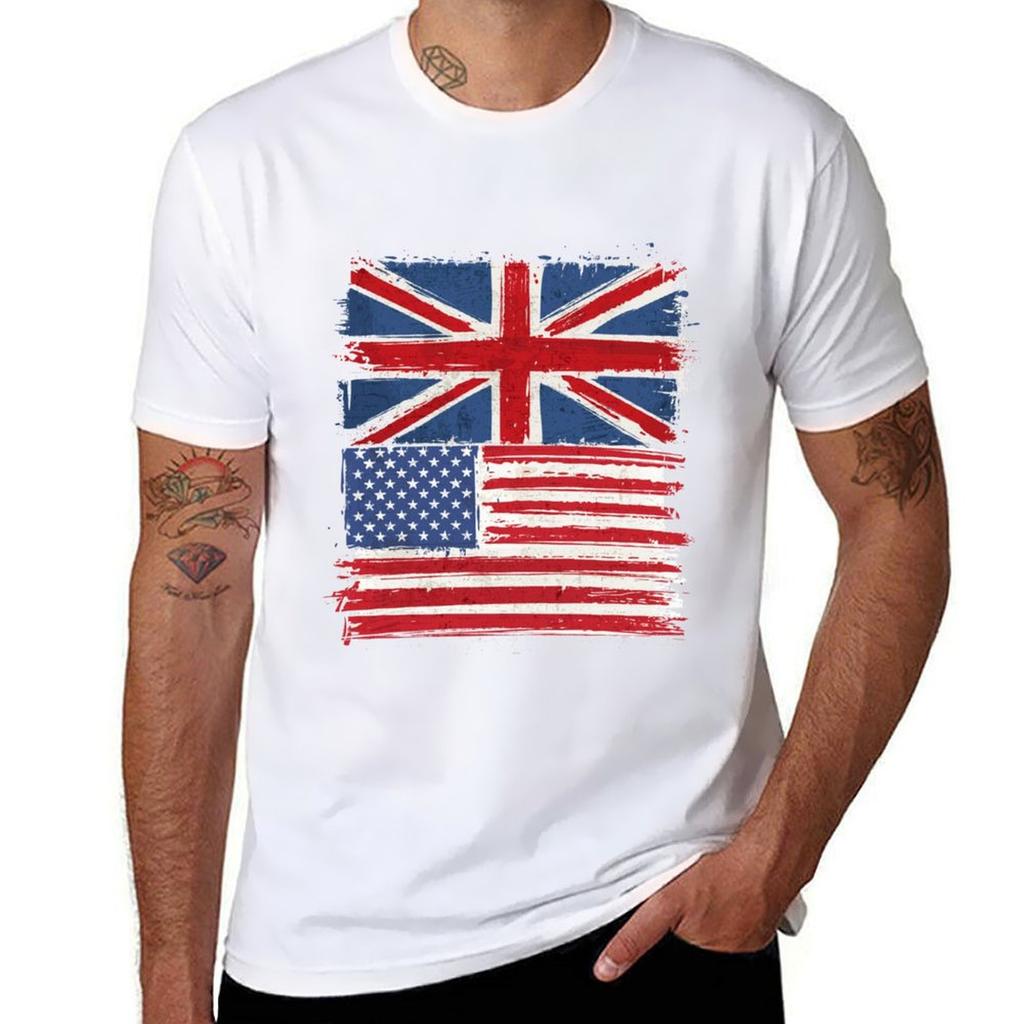 USA and Uk Flag TShirt Big Size Crew Neck TShirt