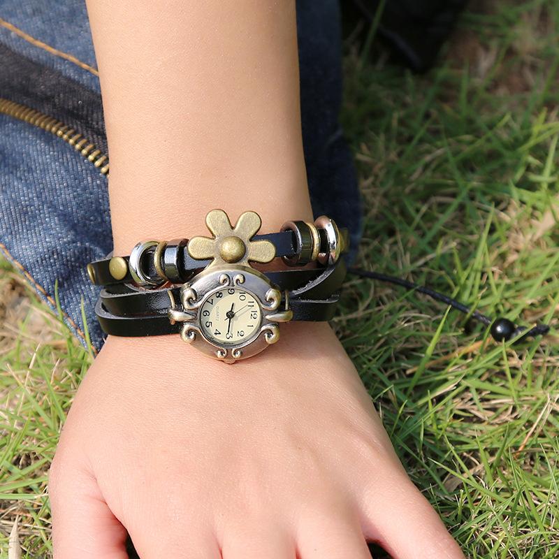 Genuine Leather Bracelet Watch+Vintage Cowhide Bracelet Watch+Beaded Handmade Bracelet+Men's And Women's Bracelet Watch