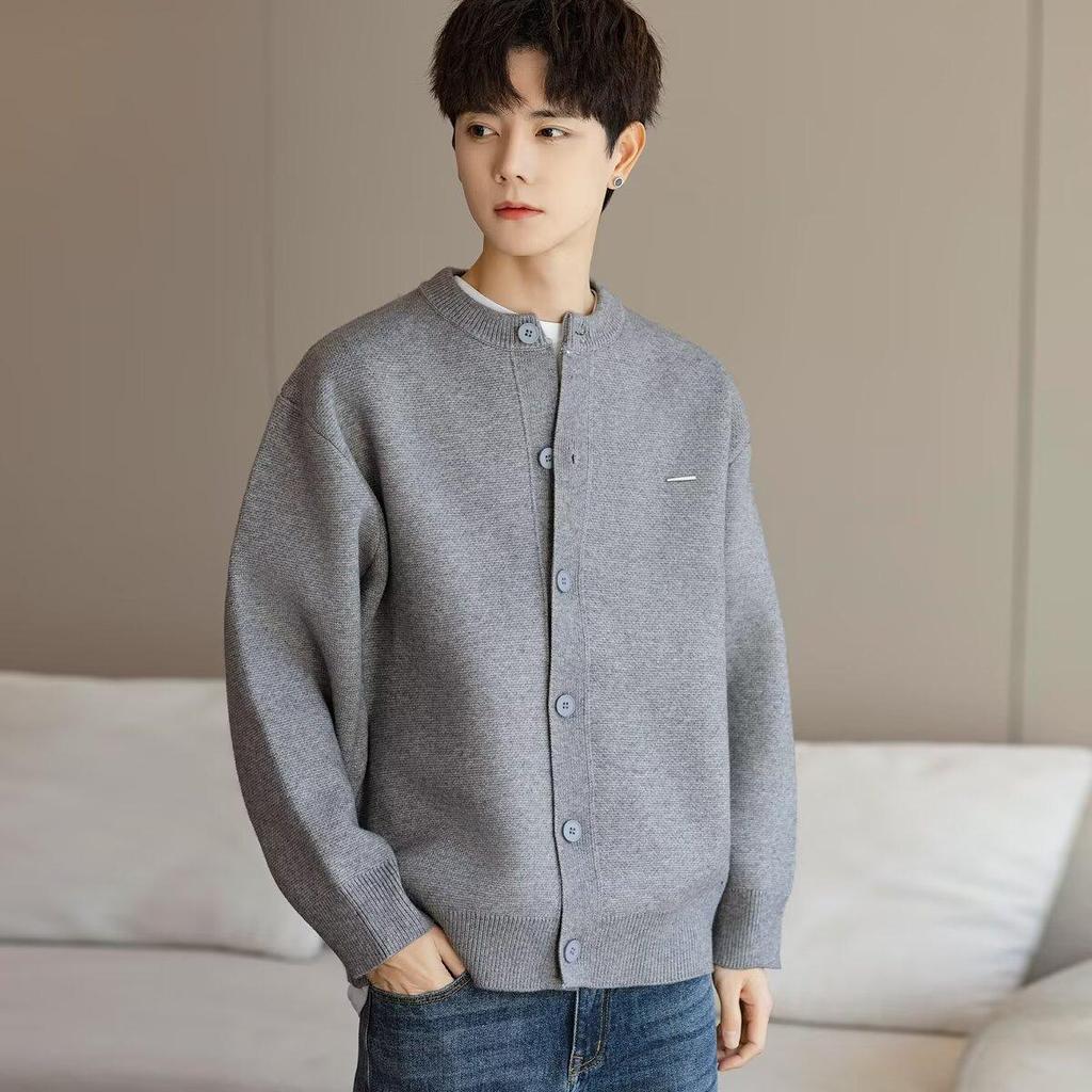 Unisex-Strickjacke mit Baseballkragen, grob gestrickt, Modell 2026: Lässiger, einfarbiger Strickmantel für Frühling/Herbst.