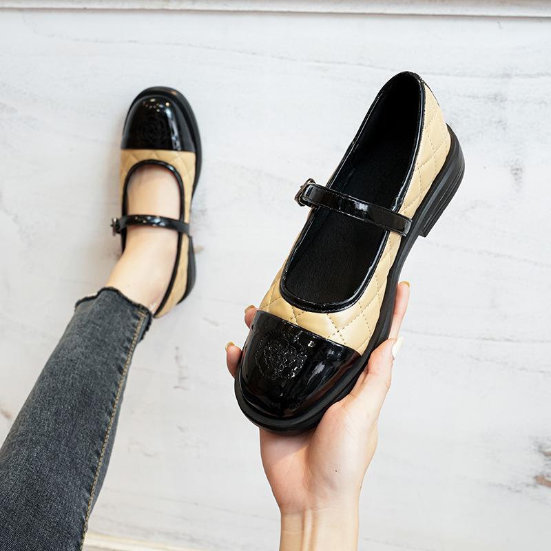 Autumn New Camellia Mary Jane Shoes with Jk Single Shoes Round Head Small Leather Shoes Women