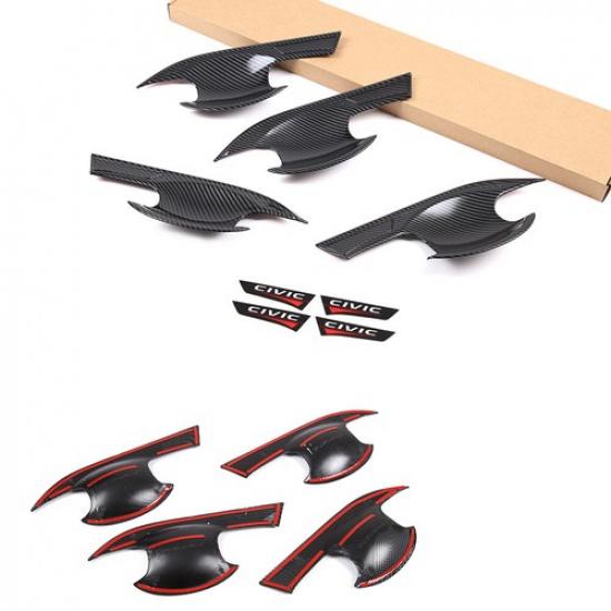 4pcs ABS Carbon Fiber Door Handle Bowl Cover Trim For Honda Civic 11th