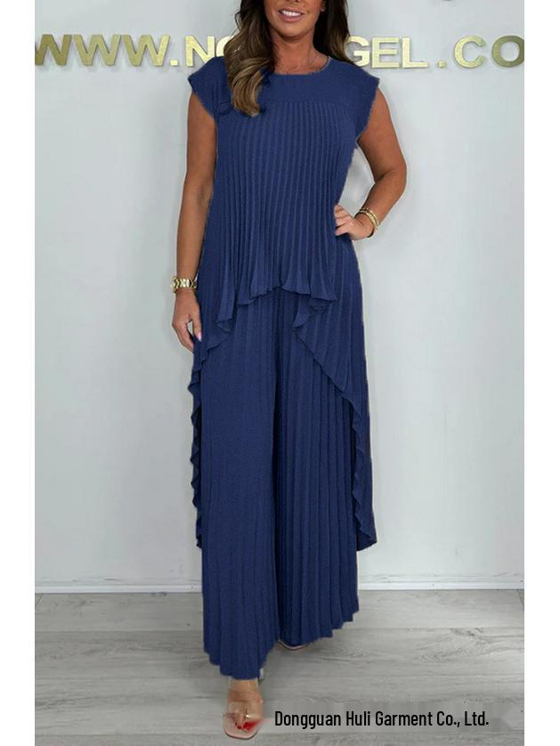 2025 Euro-America Style Solid Raglan Sleeve Top & Ruched Straight-Leg Pants Set