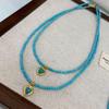 Medieval French Blue Turquoise Necklace, Women'S Niche Design, Love Pendant, Small And Versatile Stacked, Wearing Collarbone Chain Tide