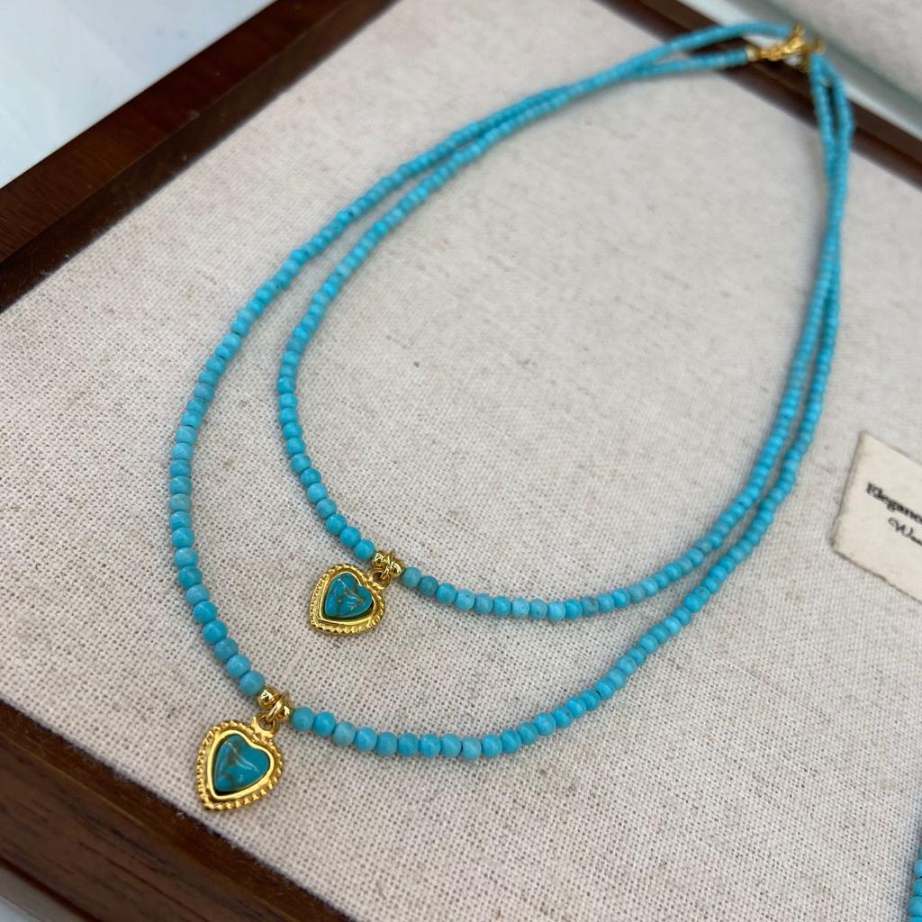 Medieval French Blue Turquoise Necklace, Women'S Niche Design, Love Pendant, Small And Versatile Stacked, Wearing Collarbone Chain Tide
