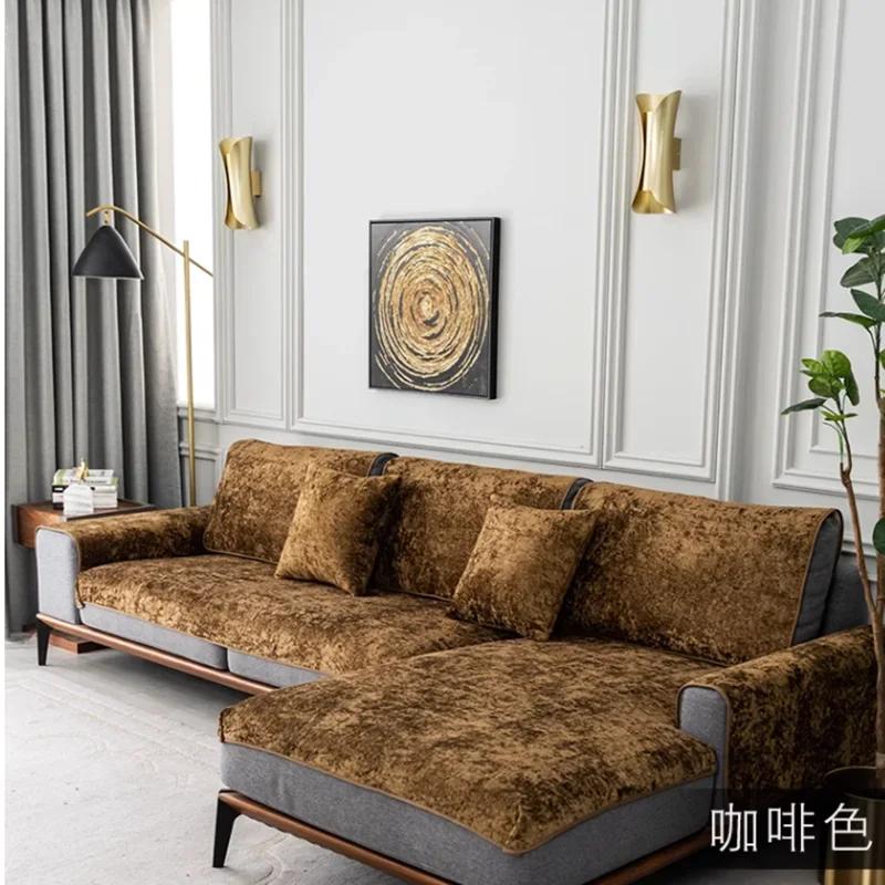 Silky Velvet Leather Sofa Covers Warm Towel Couch Cover Full Coverage Universal Winter Plush Non-slip Sofa Cover