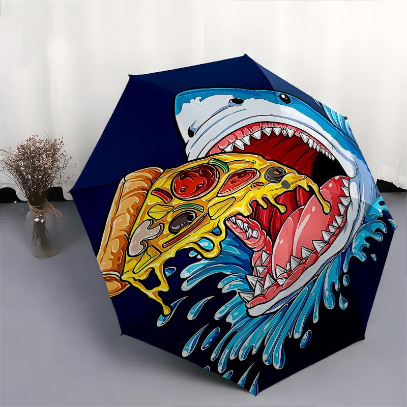 1pc Shark Pizza Automatic Open Close Umbrella  Windproof Canopy, Automatic Open Close Button10190
