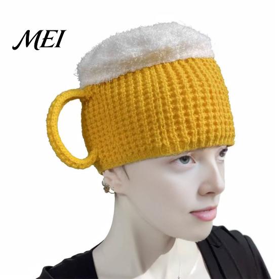 Humorous Costume Hat for Men And Women Funny Beer Mug Hat, Novelty Knitted Leg Warmers with Handles, Winter Warm Gloves Adults, Cap Parties