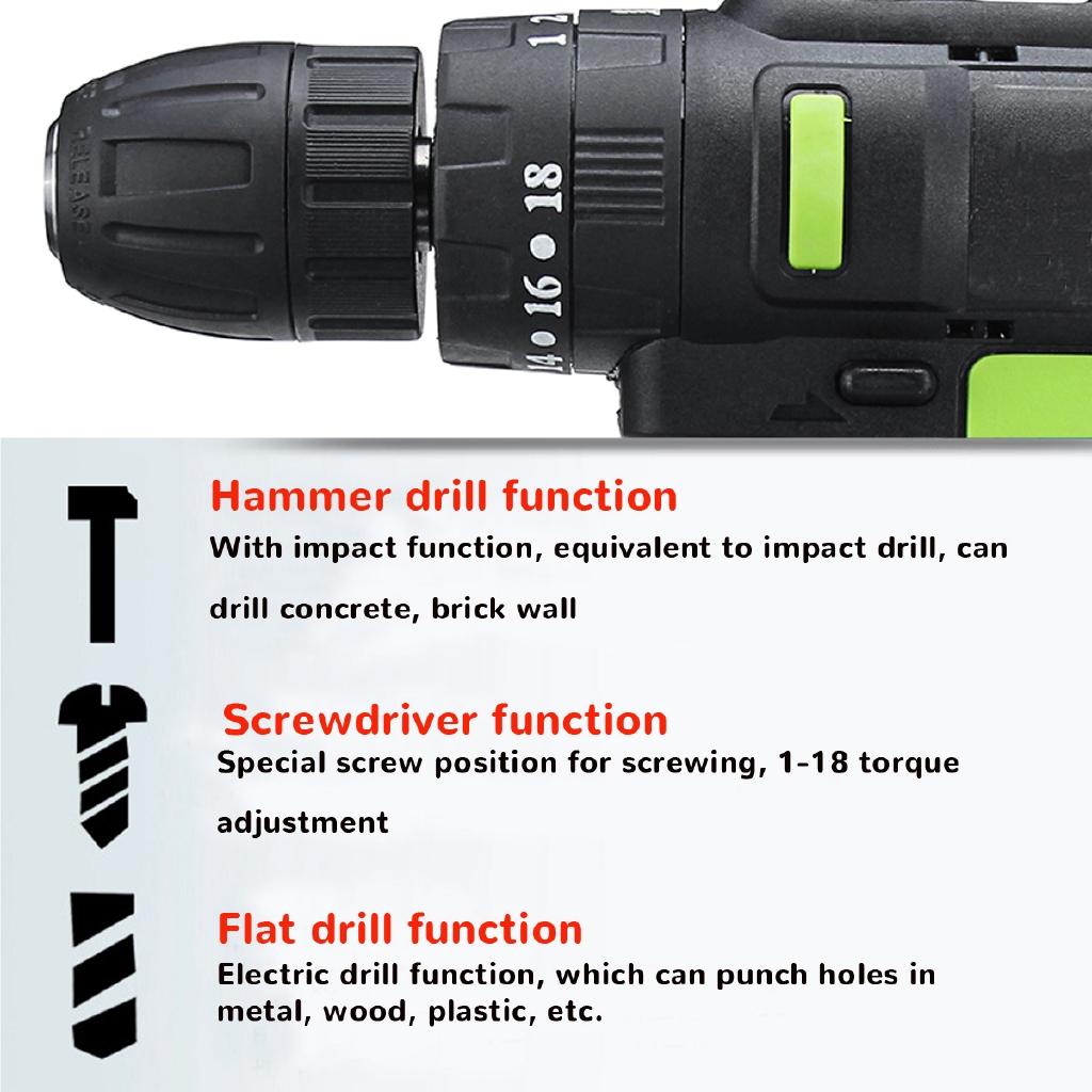 3/8' Cordless Electric Impact Drill Driver Screwdriver + 2 Li-Ion Battery New 195mm*200mm