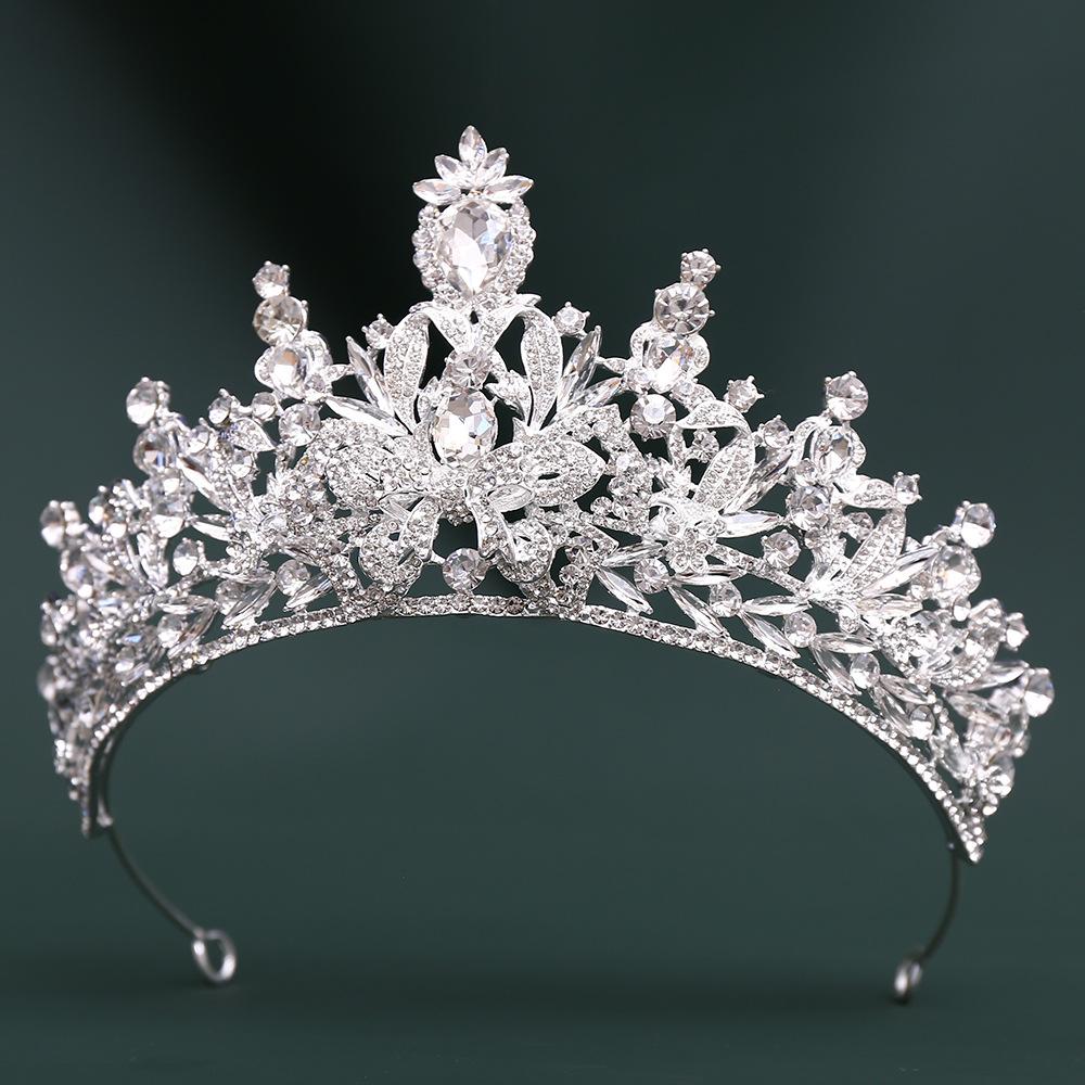 

DIEZI 8 Colors Luxury Elegant Girls Flower Crystal Tiara Women Wedding Party Bridal Princess Rhinestone Crown Hair Accessories срібний
