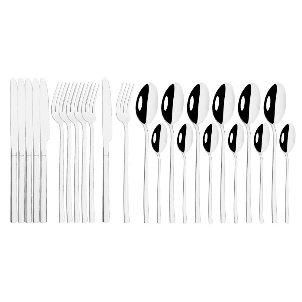 

24 шт., зеркальный черный набор столовых приборов, домашний нож, вилка, ложка, обеденная посуда, столовая посуда из нержавеющей стали, кухонные столовые приборы, набор столового серебра серебряный