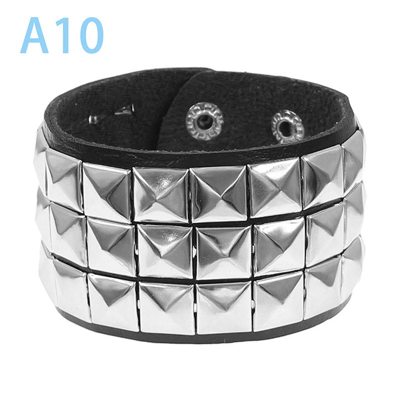 90S  Punk Style Bracelet Personality Pu Leather Three Rows Spikes Square Bracelets Bangle 2024 Party Jewelry Gift