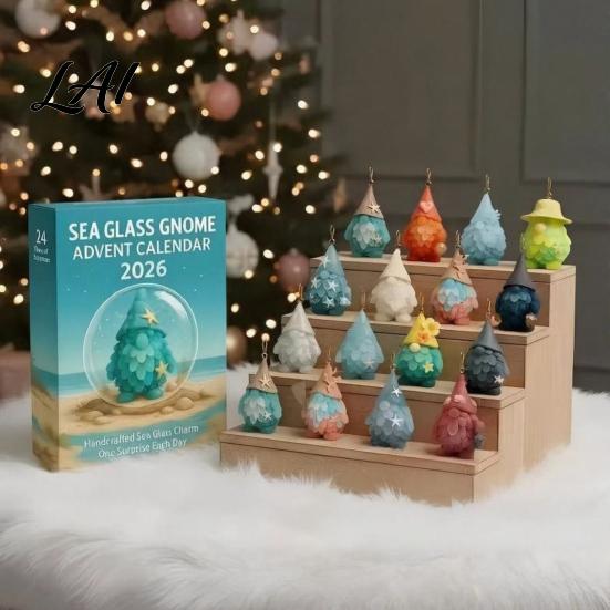 Regalo di Natale per Tutte le Età Calendario dell'Avvento Gnomo 2026 Stile Vetro Marino Conto alla Rovescia Regali Interattivi per Bambini Mini Ciondoli da Appendere Casa Xmas