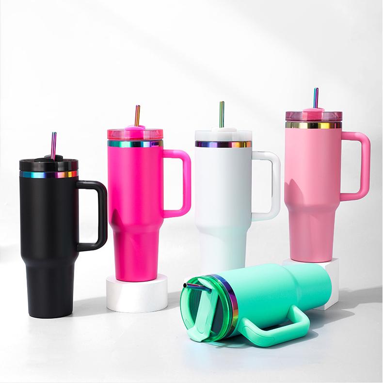 40oz Large Capacity Rainbow Plated Vacuum Insulate Tumbler Outdoor Travel Sports Water Bottle Mugs for Holographic Laser