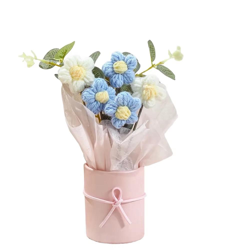 

Handmade Puff Crochet Roses Bouquet Forever Knitted Eternal Flowers for Mothers Day Teachers Day for Home Ornament Decoration синій