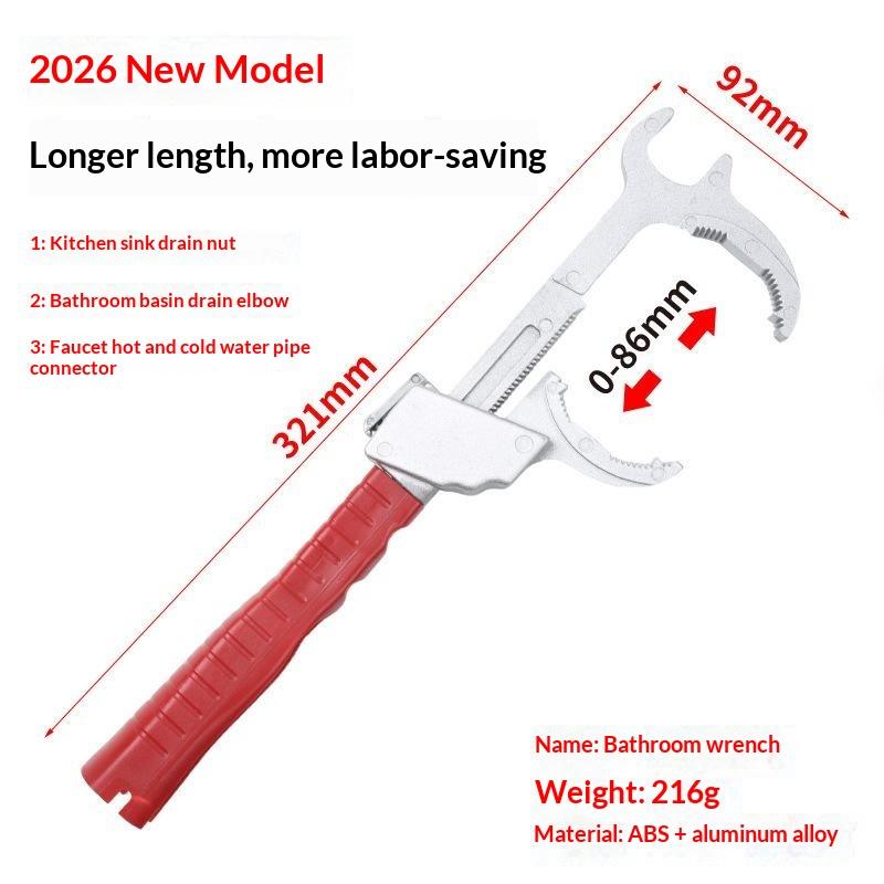 Adjustable Wrench For Bathroom Kitchen Plumbing Installation Tasks 86Mm Jaw Lightweight Aluminum Alloy Construction