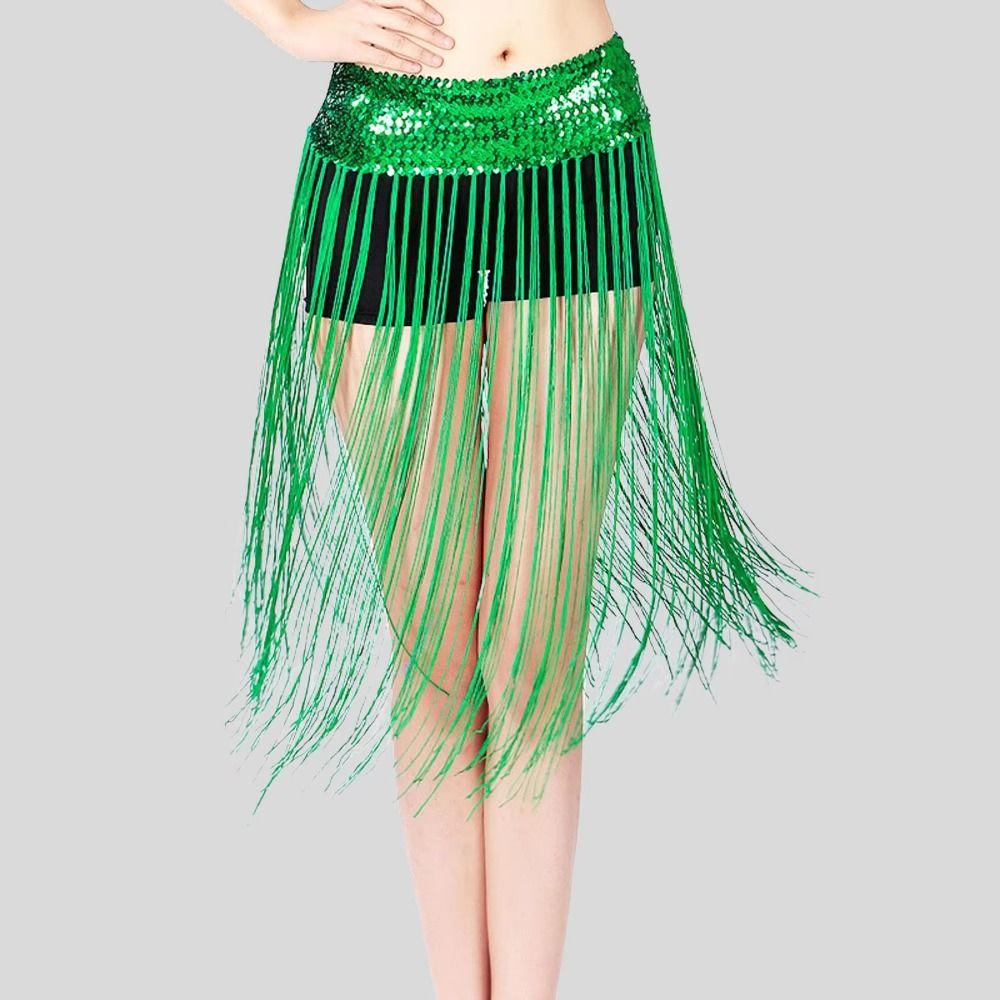 Glitter Sequins Belly Dance Belt Long Tassel Hip Scarf Skirt Sequin Waist Chain  Latin Dancewear