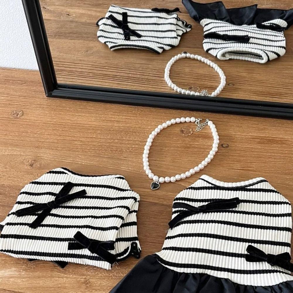 Breathable Pet Striped Short Sleeve Soft Pet Skirt Pet Clothes Pet Princess Dress  Summer