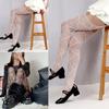 Women Sexy Hollowed Out Fishnet Garter Belt Pantyhose Gothic Heart Patterned Sheer Thigh High Stockings Suspender Tights