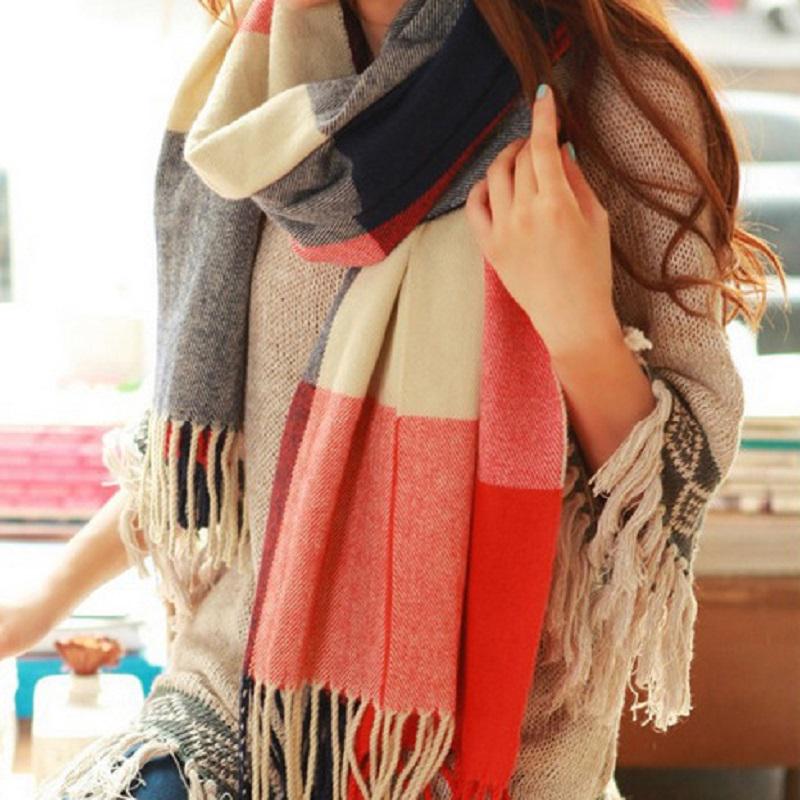 Sciarpa Invernale Donna Calda A Plaid – Lunga, Morbida E Ispessita, Con Nappe – Rosa, Taglia Large