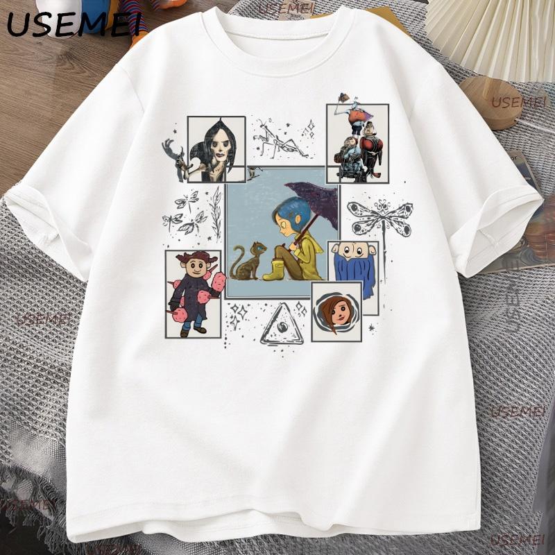 Vintage Halloween Coraline Tshirt for Unisex Women Casual Short Sleeve T Shirt Unisexs Cltoting Harajuku Y2k Clothes Streetwear