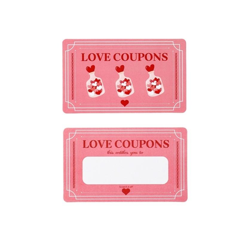 100pcs Handmade Sweet Note Reveal Cards Sentiment Pink Valentine's Day Scratch Cards With Concealed Phrases