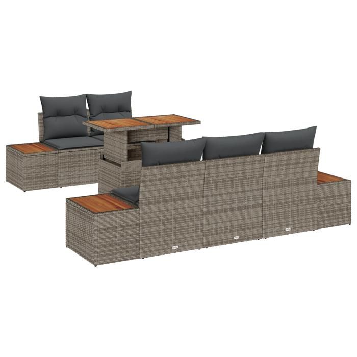 VidaXL Ensemble repas jardin 6 pièces avec coussins Gris Poly Rotin Acacia 3350026