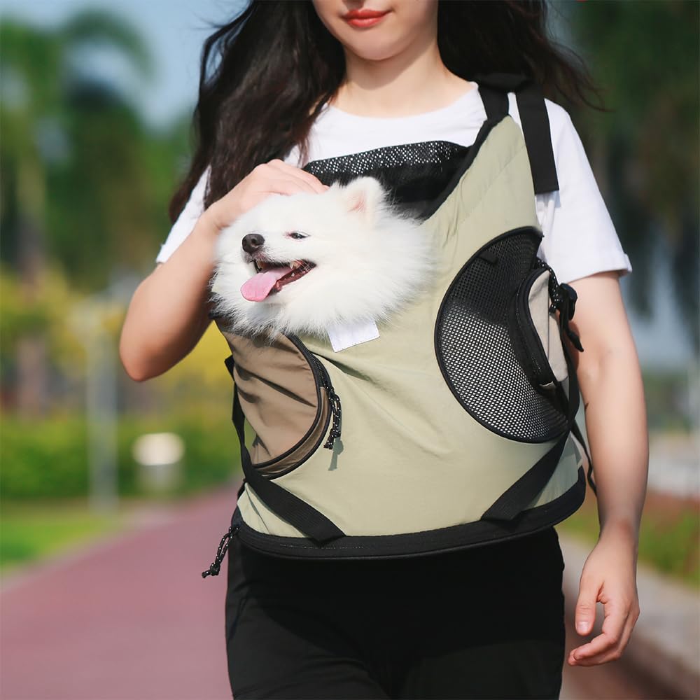 Dog and Cat Pet Sling Carrier Front Carry Pet Backpack with Adjustable Shoulder Breathable Frees Up Waterproof Nylon Ergonomic Easy To White Bag,