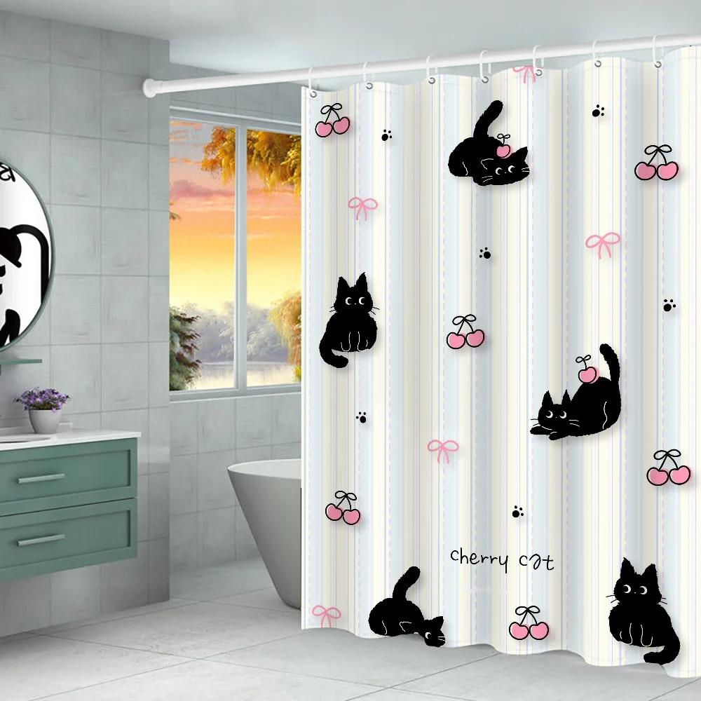 Bathroom Shower Curtain Bathroom Curtain Cat Curtains for Bedrooms Folding Partition Accessories Waterproof Fabric Things the