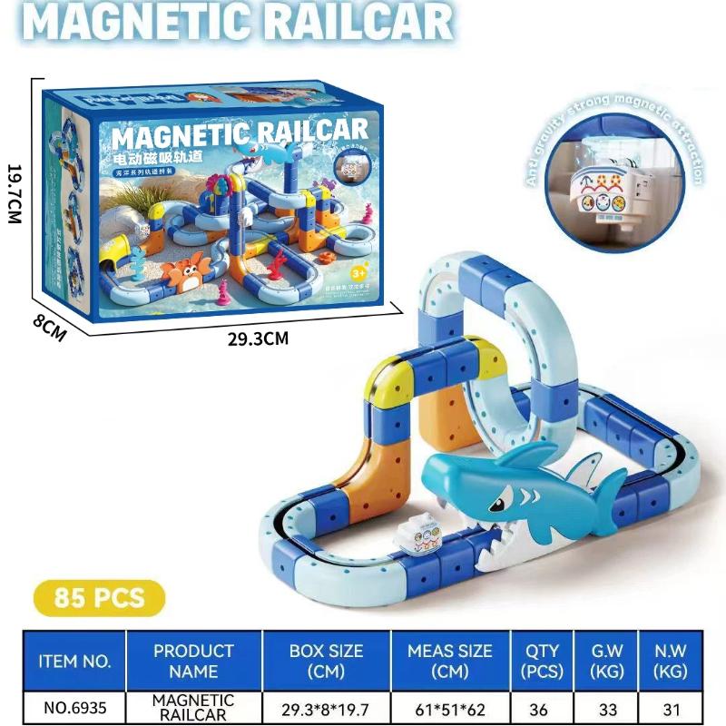 New Ocean Series Electric Magnetic Suction High-Speed Railway Track Cube Diy Non-Remote Rail Car Educational Toys Surprise Gifts