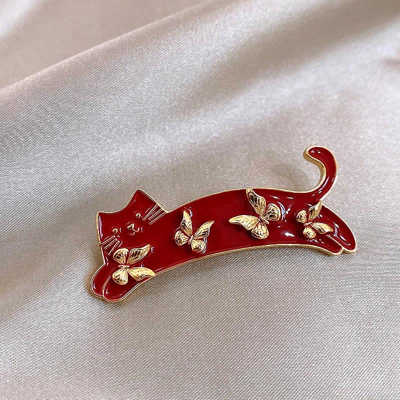 Ankara Red Oil Dripping Butterfly Kitten Brooch Cute Girl Heart Brooch Cartoon Brooch