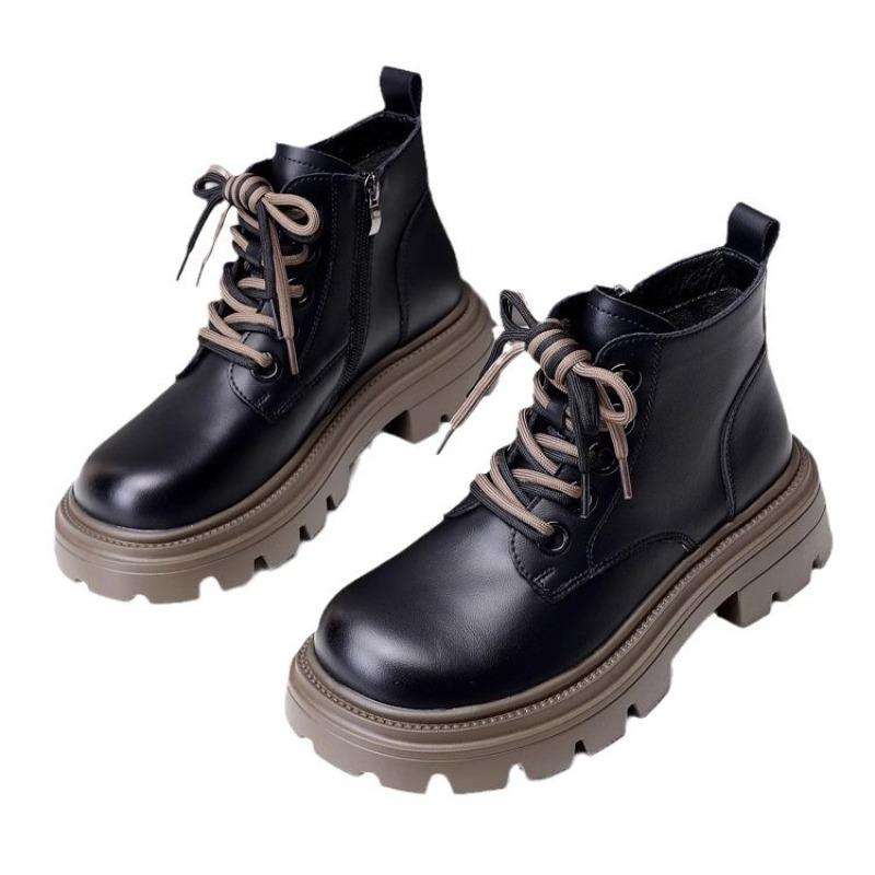 Leder Martin Stiefel Kinder Herbst und Winter neue dicksohlige erhöhende kleine Damenstiefel Fleece warme Kurzstiefel