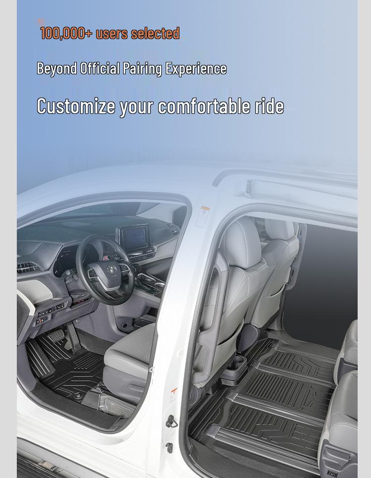 Toyota Sienna TPE Floor Mats for 7-Seater Models (2021-2025), Front Two Rows, Full Coverage.