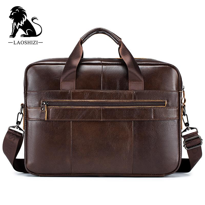 LAOSHIZI Men's Briefcase Male  Genuine Leather Messenger Bag Documents Bag Crossbody Bag