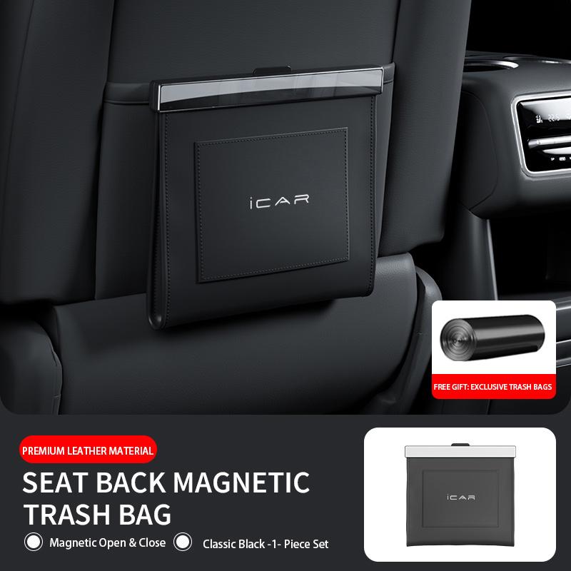 Car Trash Bag for iCAR 03 V23 V21 V25 Seat Back Car Garbage Bin Leather Magnet Closure Design Waterproof