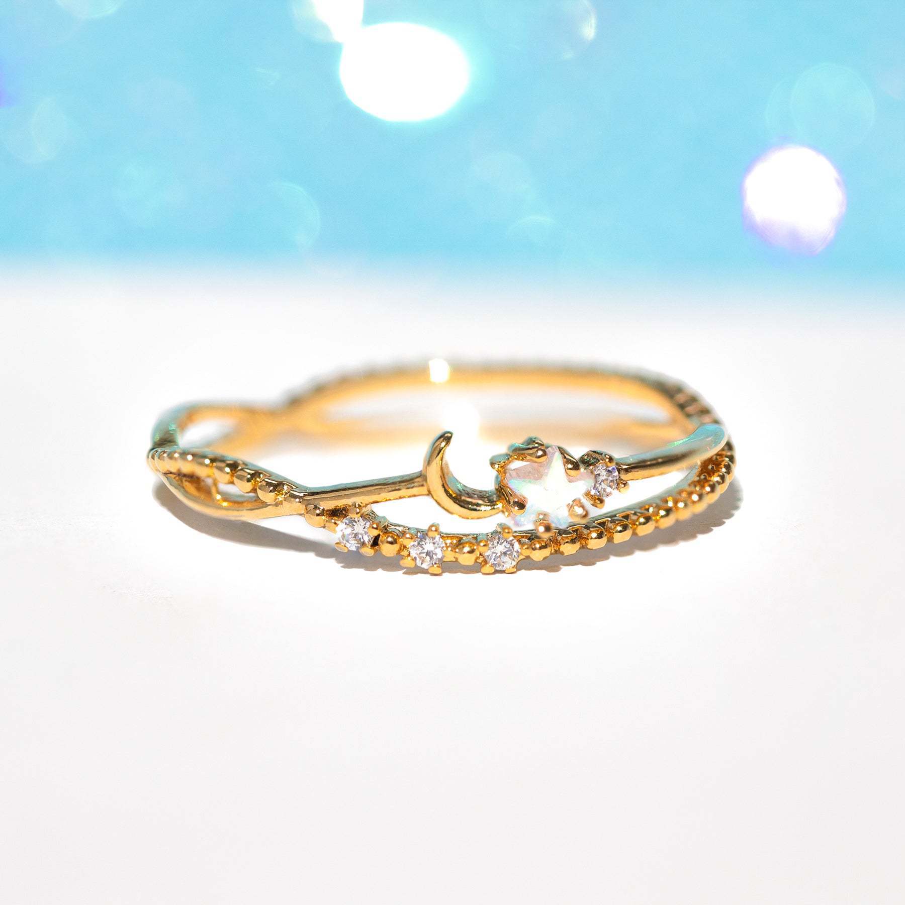 

Star Moon Ring Female Super Fairy Minimal Ring Female, Simple Sub-Ring, Copper Pvd Plating no. 6 золотой