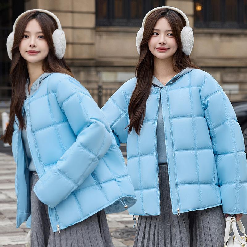 Round Neck Square Quilting Down Jacket Women's Loose Plus Size Outwear