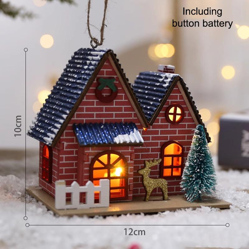 Led Ahşap Noel Evi Mini Noel Kar Evleri Ahşap Kış Köyü Bina Figürinleri Masa Süsleri Tatil Partisi Dekoru