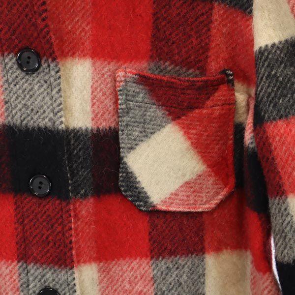 RUSS 70s Vintage Made in USA Check Pattern Wool jacket M Navy Women Used