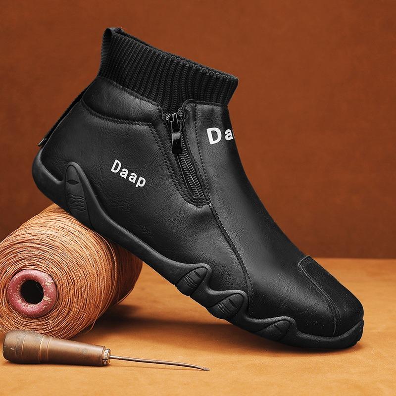 Men's Shoes High-end Winter New Velvet Thickened Snow Shoes Leather Trendy Shoes High-top Waterproof Soft-soled Martin Boots