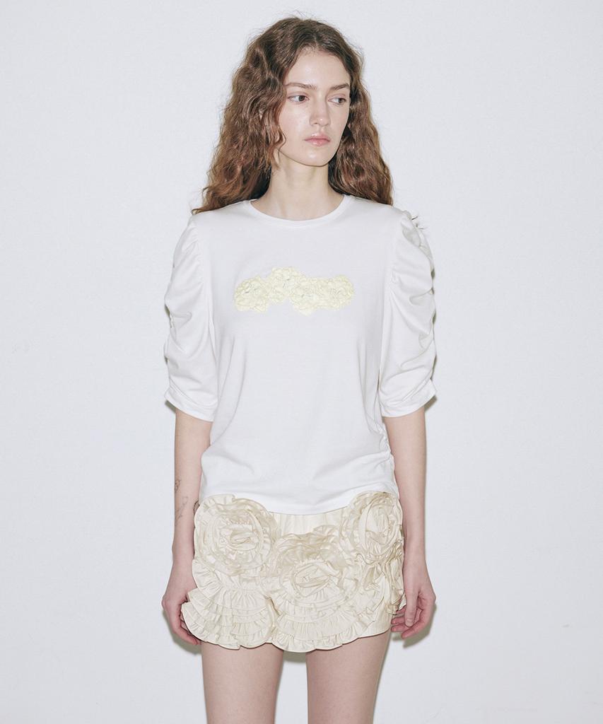 SINOON Soft Shirring T-Shirt (Cream)