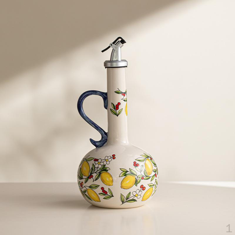 Ceramic Oil Dispenser Bottle, Olive Dispenser, Creative Condiment Bottle with Modern Artistic жёлтый
