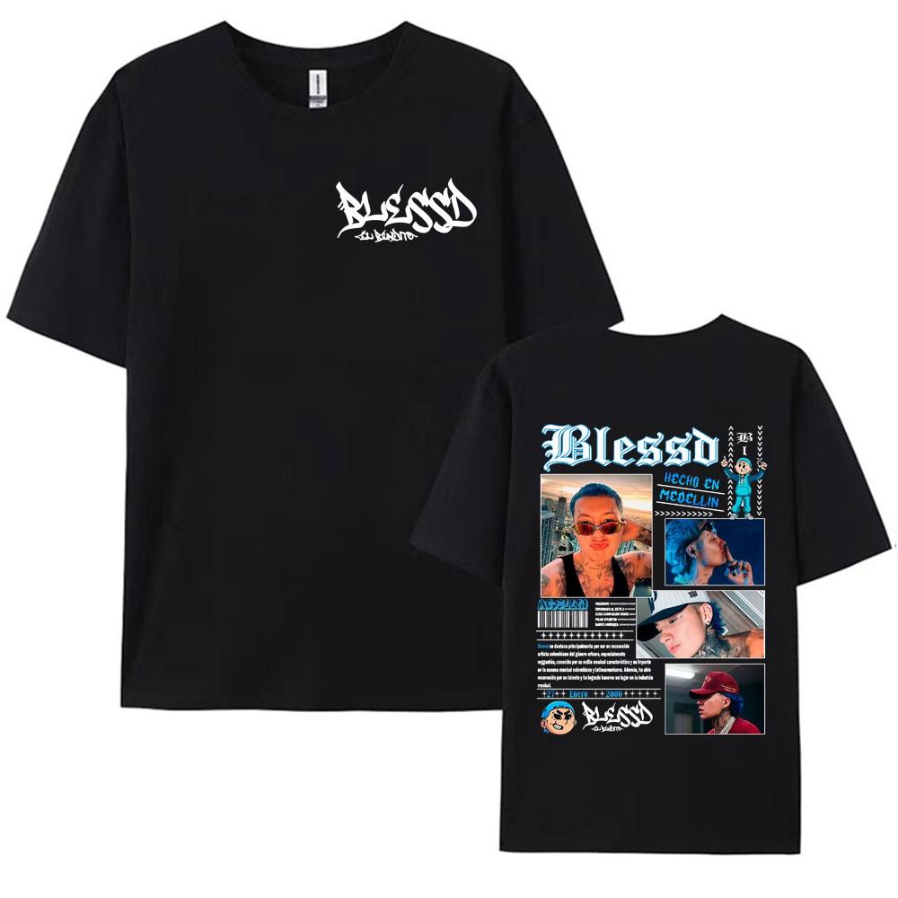 Rapper Blessd Music Album 2025 Summer Tour 100 Pure Cotton Printed Tshirt Mens Clothing Street Punk Oversized Loose Comfort
