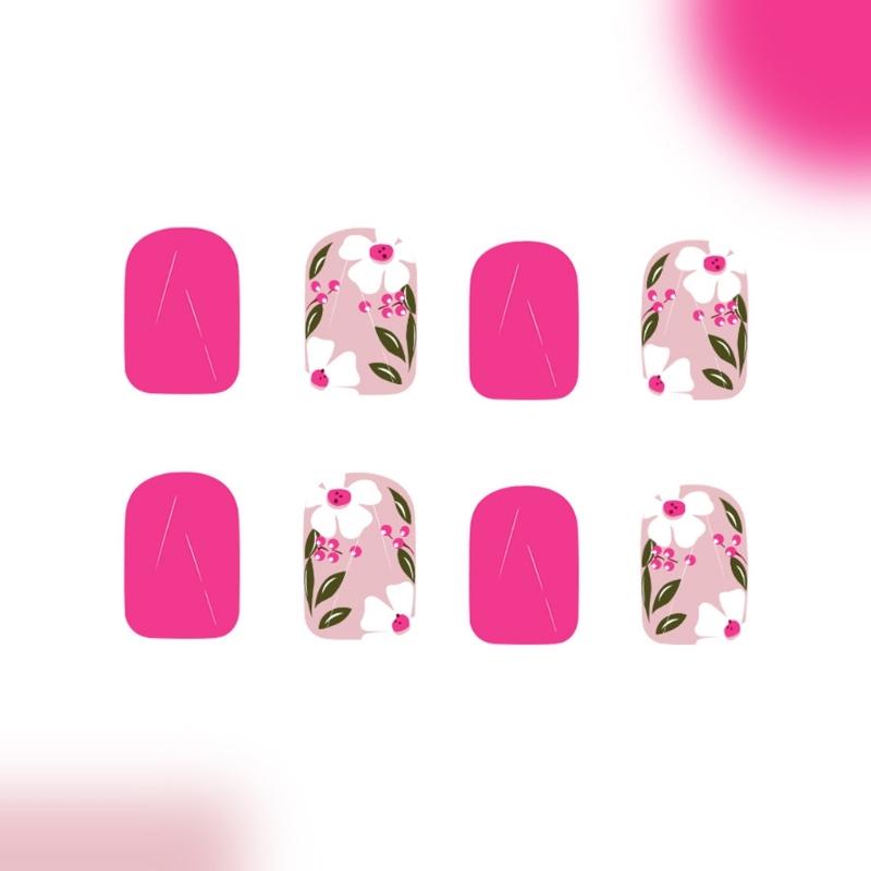 Square Press On Nail Flower Fake Nail Glues On Nail Artificial Acrylic Nail 12 Size 48pcs Stick On Nail for Women Girls