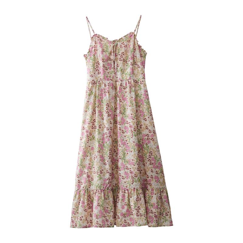 Yinman French Floral Beach A-Line Strappy Dress