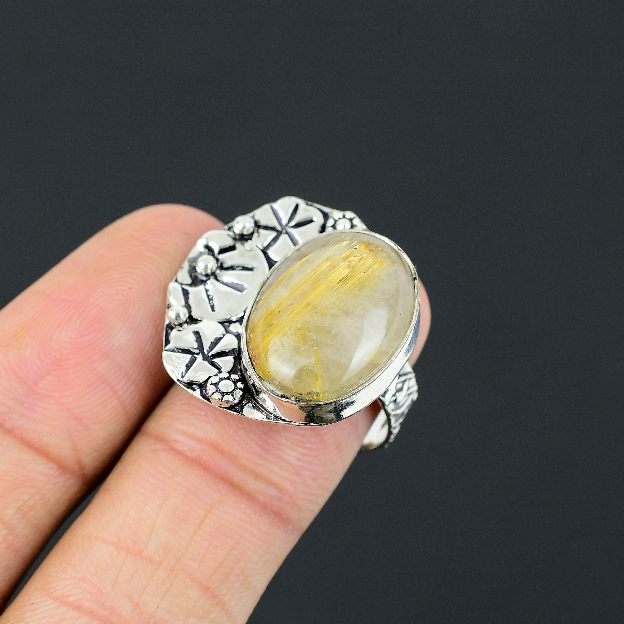 

Gift For Her 925 Silver Natural Golden Rutile Gemstone Multi Stone Ring Size 8 8